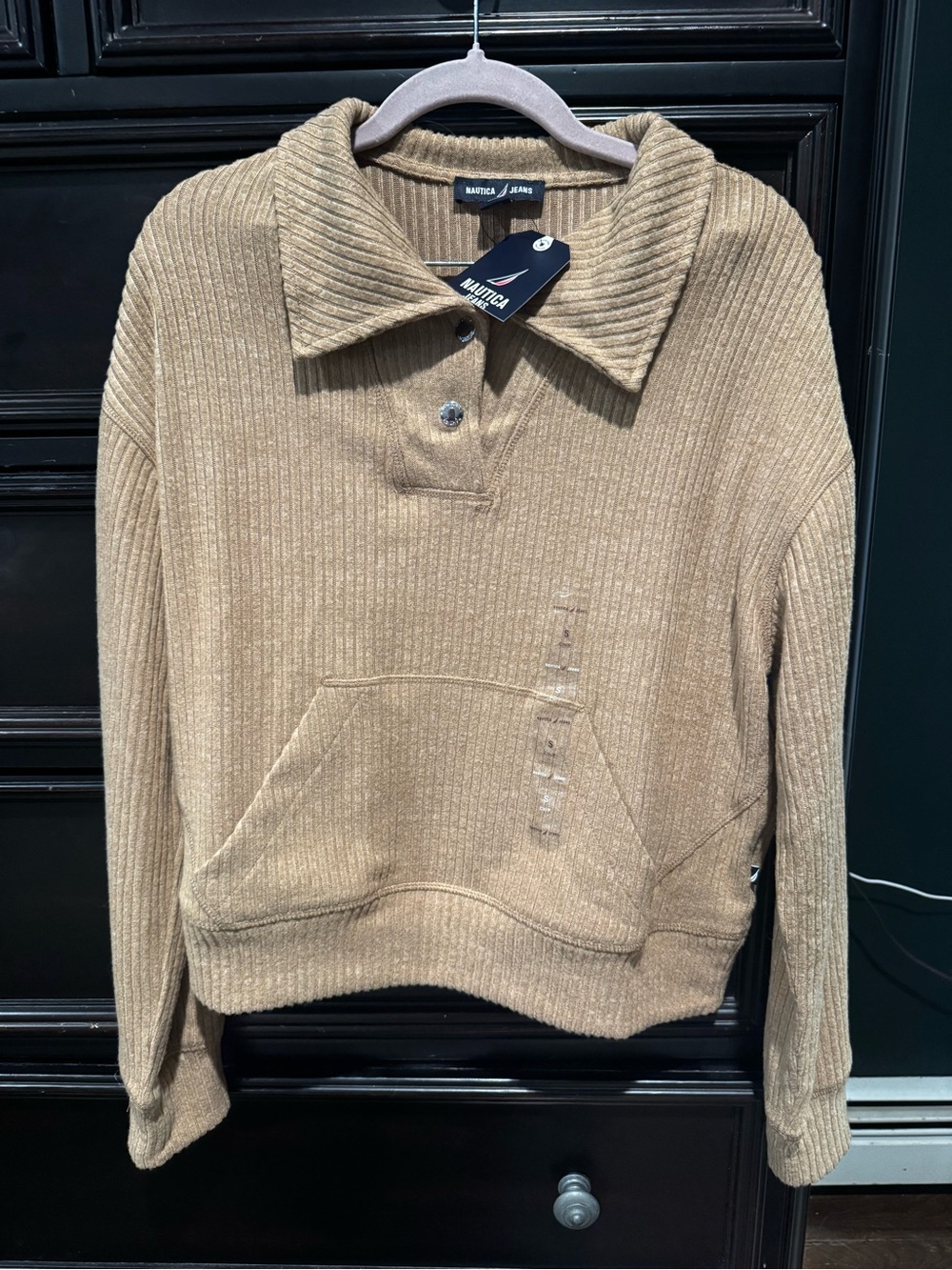 Nautica Women's Ribbed Cowl Pullover Sweater in Tan
